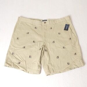 Club Room Shorts Mens 42 Khaki‎ Sand Bulldog Embroidered Flat Front Classic New